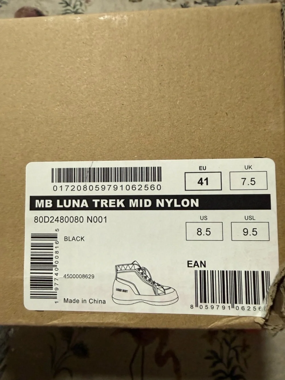 Moon Boots Luna Trek Mid Nylon Black Boots Size 9.5 NWB MSRP $360